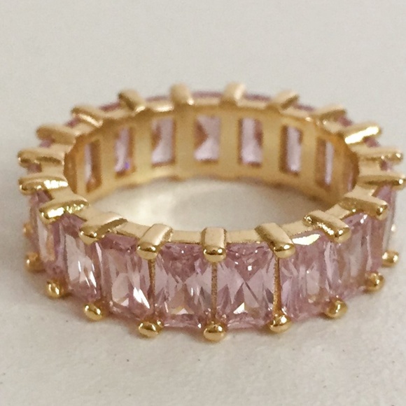 Cubic Zirconia Gold Ring Band Pink Gold 6 - Picture 4 of 5